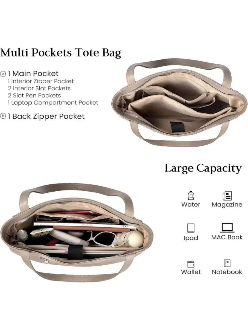 Genuine Leather Tote Bag for Women | Padded Laptop Compartment, Multi-Pockets